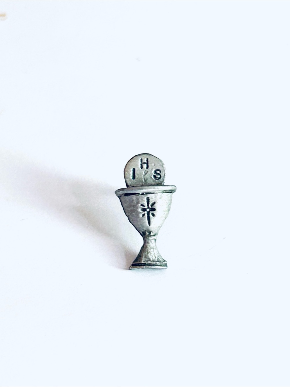 Vintage Pewter IHS‎ Holy Communion Cup Collectible Religious Lapel Pin